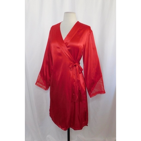 VS VICTORIA’S SECRET Red Satin Chantilly Lace Robe Valentine's Day X-Small Small - Picture 6 of 15